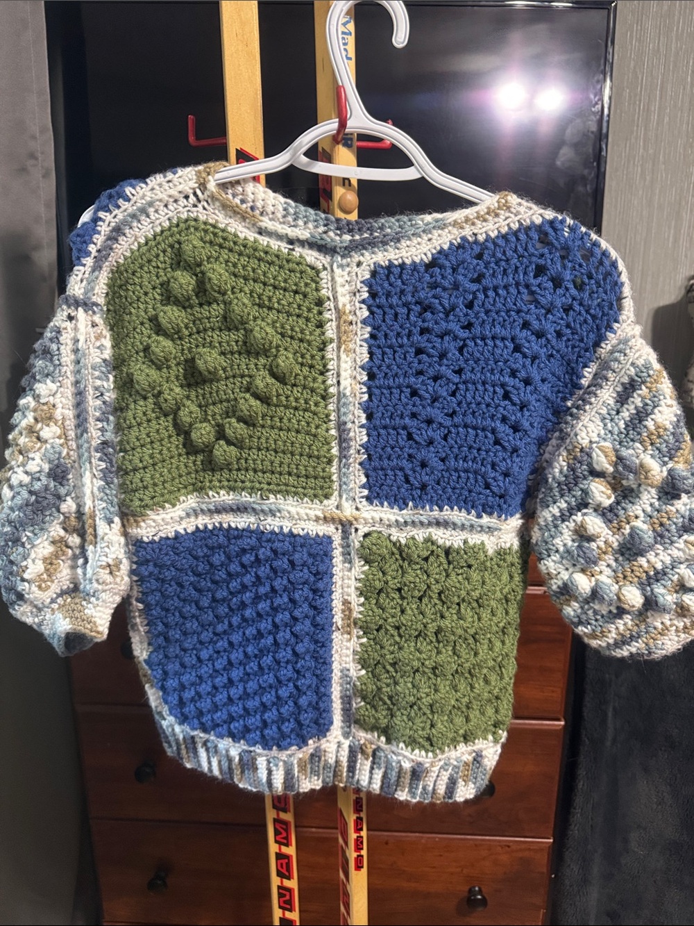 Handmade Crocheted Patchwork Sweater - Blue & Olive! One of a kind!!
